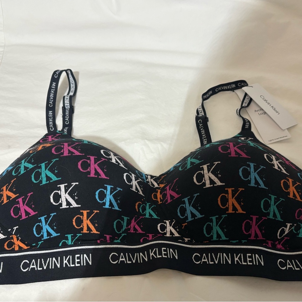 Calvin Klein Bralette Multicolor CK Logo Print Black NWT